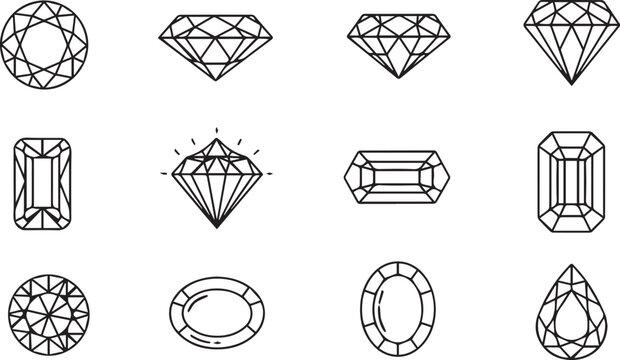 Collection of various gemstone shapes and cuts illustration