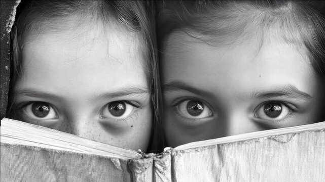 Close-up of a girl peeking with three distinct eyes