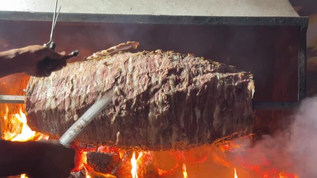 Doner Kebab Traditional Turkish Food Cag Kebabi. Rolling lamb meat doner kebab