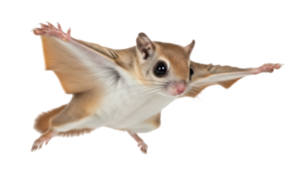 Southern flying squirrel PNG isolated on transparent background, gliding mammal with outstretched limbs, nocturnal animal for wildlife design