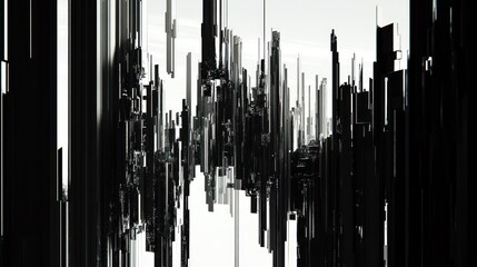Abstract monochrome composition of vertical lines suggesting an urban, architectural landscape