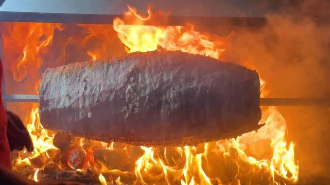 Doner Kebab Traditional Turkish Food Cag Kebabi. Rolling lamb meat doner kebab