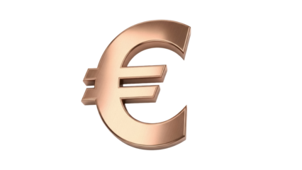 Golden euro symbol PNG isolated on transparent background, currency sign for finance and business concepts, European Union money