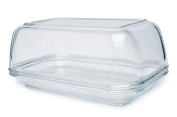 Empty glass butter-dish