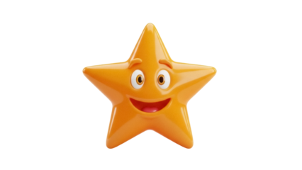 Smiling orange star isolated PNG, cartoon character with happy face for children s design and educational resources, on transparent background