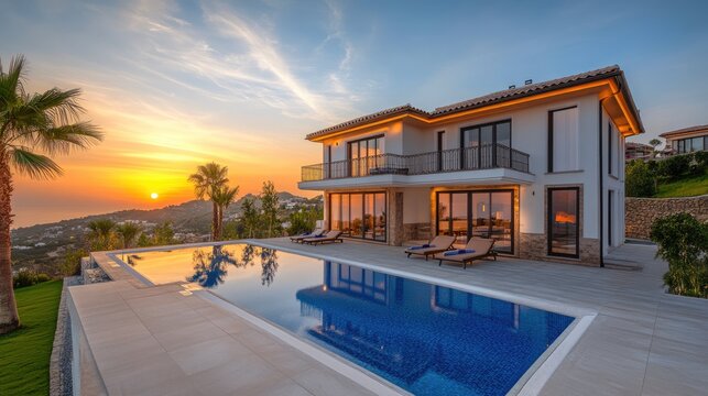 Luxury Modern Villa with Infinity Pool at Sunset