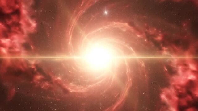 Cosmic swirl nebula movement with intensely glowing red core