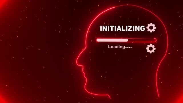 Human Head Profile With  Initializing loading in Mind. Business creativity and Innovation concept. 4k video Abstract Illustration for creative thinking, strategic planning technology, and Futuristic v