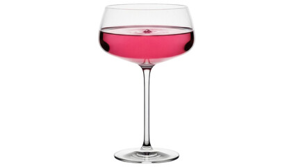 Elegant coupe glass with pink cocktail isolated PNG, vintage style drink on transparent background for bar menu and party invitations
