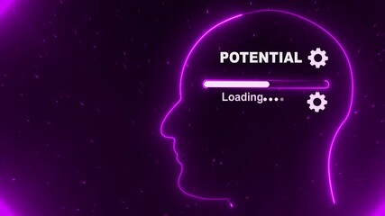 Human Head Profile With potential loading in Mind. Business creativity and Innovation concept. 4k video Abstract Illustration for creative thinking, strategic planning technology and Futuristic vision - Powered by Adobe