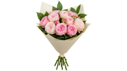 Pink roses bouquet PNG isolated on transparent background, delicate pastel flowers arrangement for wedding and romantic designs