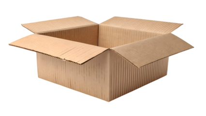 Ultra realistic photo of an open empty plain unbranded cardboard box on white background