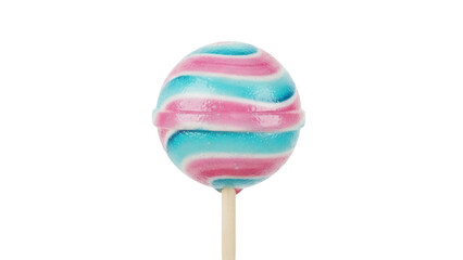 Swirled lollipop PNG isolated on transparent background, colorful candy with pink and blue stripes for party favors and sweet treats