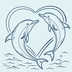 Fototapeta premium Two dolphins in heart shape
