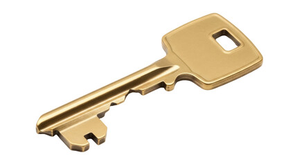 Gold-colored metal key isolated PNG on transparent background, security and access concept for design projects and presentations