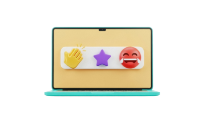 Isolated screen display of feedback emotions, hand, star and emoji on modern gadget icon