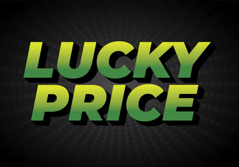 A vibrant graphic design featuring the text Lucky Price in bold, green gradient letters against black background with a radial pattern.