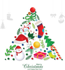 Decorativel christmas set of icons tree holiday card background