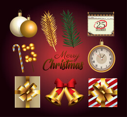 Christmas Greeting Card with Hanging Golden Ornaments and Festive Decor