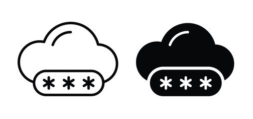 Cloud computing privacy icon. Cloud backup password symbol. Data synchronization security. Cloud computing sign
