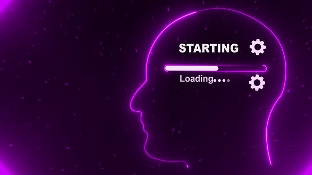 Human Head Profile With  Starting loading in Mind. Business creativity and Innovation concept. 4k video Abstract Illustration for creative thinking, strategic planning technology and Futuristic vision