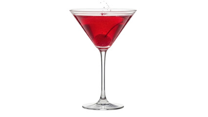Isolated festive cosmopolitan cocktail drink with cherry against neutral backdrop setting
