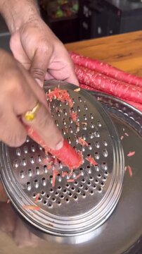 Carrot grating for gajar ka halwa 