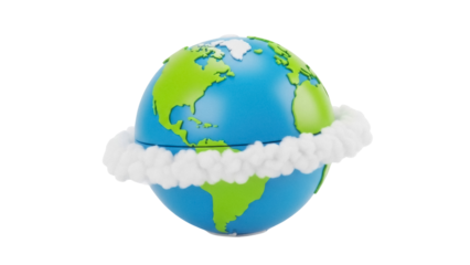 Earth globe with clouds isolated PNG, planet with continents and oceans on transparent background, climate change and environmental protection concept