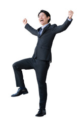 喜ぶ男性ビジネスマン（背景透過PNG）