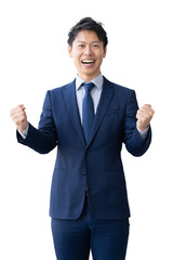 ガッツポーズをする男性ビジネスマン（背景透過PNG）