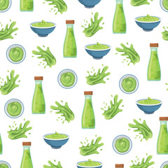 Wasabi seamless pattern. Flat vector clipart, illustration with isolated background.