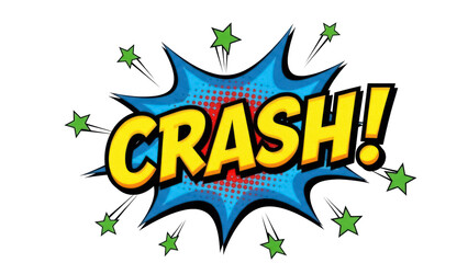Comic book explosion with the word CRASH in yellow isolated PNG, graphic element for superhero and action designs on transparent background © Hugo