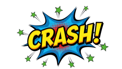 Comic book explosion with the word CRASH in yellow isolated PNG, graphic element for superhero and action designs on transparent background