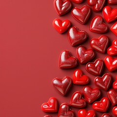 Fototapeta premium Red Hearts on Red Background for Valentine's Day