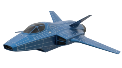 Isolated Futuristic Blue Fighter Jet Model Toy, Sci-Fi Plane, Modern Military Aviation, Airship