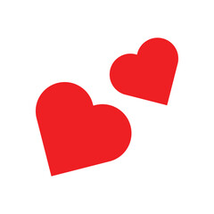 Flat vector illustration of two red heart shapes on a white background. Simple love and romance symbol ideal for valentine theme, affection, relationship, emotion, greeting card, or romantic graphic d