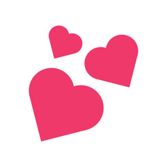 Flat vector illustration of three pink heart shapes on a white background. Simple romantic love symbol ideal for affection, valentine theme, emotion, relationship, greeting card, or cute graphic desig