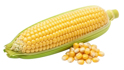 Fresh yellow corn cob isolated PNG, sweetcorn kernels on transparent background Healthy vegetable food for cooking and agricultural concepts