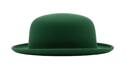 Green bowler hat isolated PNG, classic headwear for formal occasions and vintage fashion on transparent background