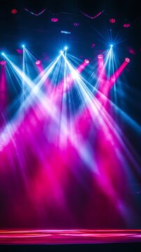 Vibrant stage lights shining bright in dark nightclub