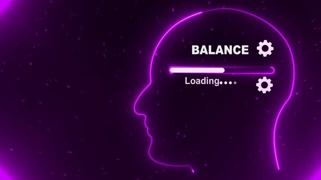 Human Head Profile With BALANCE loading in Mind. Business creativity and Innovation concept. 4k video Abstract Illustration for creative thinking, strategic planning technology, and Futuristic vision.