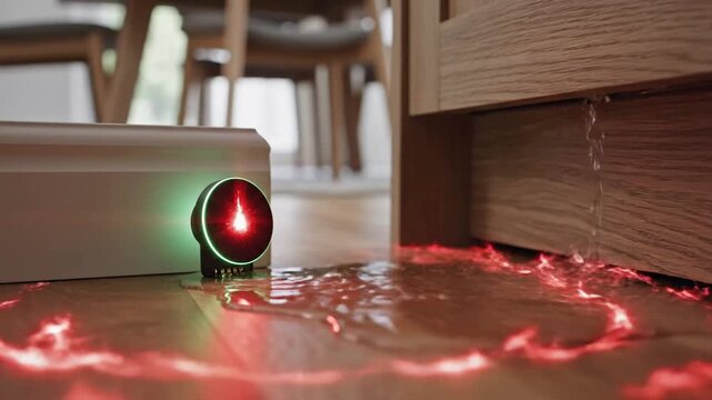 Sensor Alert Response to Spilled Liquid in Dining Room with smart leak sensor in dining effect videos Mission Smart Home Devices