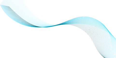 Abstract light blue flowing wave lines on transparent  background with elegant curvy motion, smooth ribbon curves creating depth, harmony, and a modern vector tech presentation design