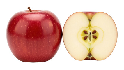 Isolated Red Apple Fruit with Apple Slice Showing Seeds Cut Open, Cross Section, Food Theme