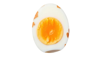 Hard boiled egg half isolated PNG on transparent background, healthy protein food for diet and nutrition