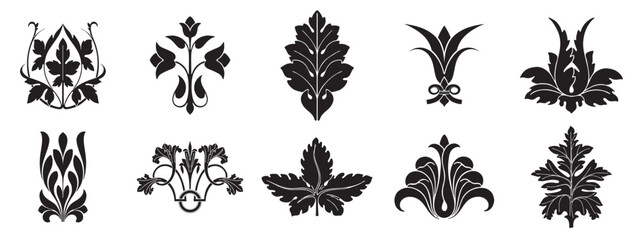 Fototapeta premium A set of leaf, nature, floral, decorative element. Plant symbols