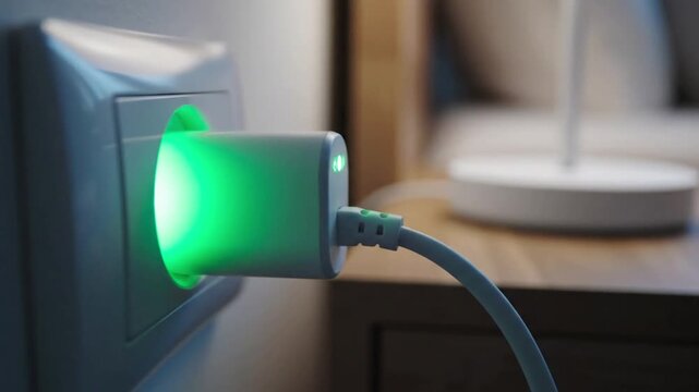 Muted color tones evoke a sense of home automation with smart plug in bedroom: status effect videos Mission Smart Home Devices (real
