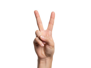 Isolated hand gesturing peace sign, symbol of victory and freedom, positive attitude