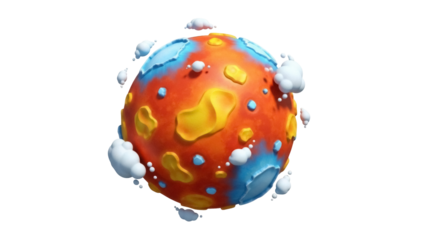 Cartoon planet PNG isolated on transparent background, colorful globe with clouds for children s educational games and creative projects