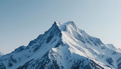 Close-up of a snow-dusted mountain ridge under a pale sky.